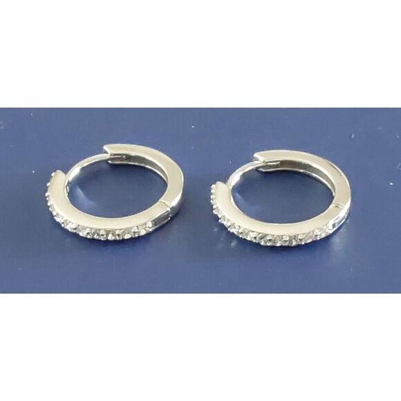 New~Sterling Silver Channel Set Sim Diamond Channel Set Huggie Hoop Earrings - Picture 4 of 5